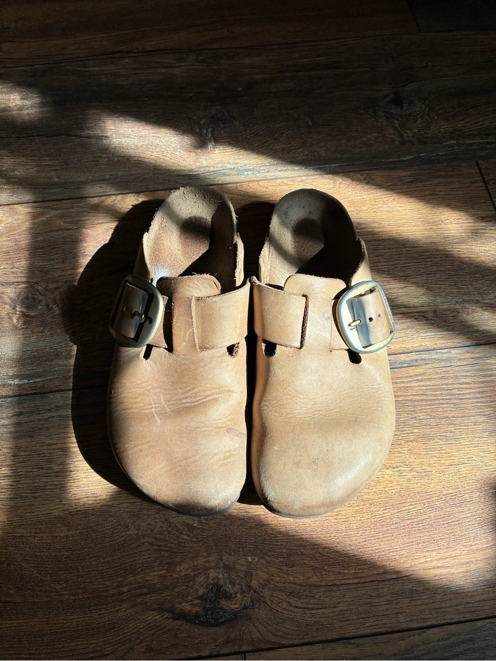 Birkenstock Boston Tan oiled Leather Slip-On Mule with Buckle Strap size 8-8.5